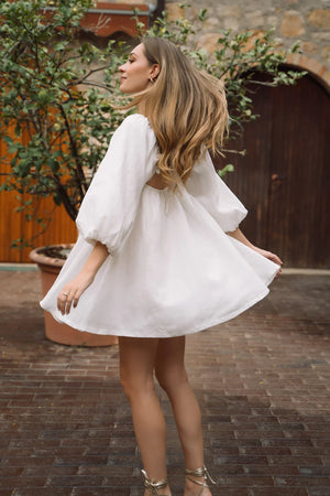 Fiamma Studio -Pacaya White Linen Mini Dress