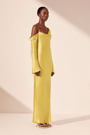 Shona Joy - Sofia Asymmetrical Long Sleeve Maxi Dress in Lime