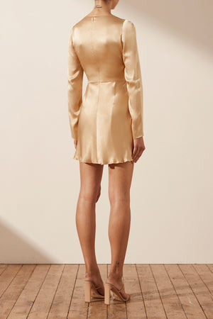 Shona Joy - Felicity Long Sleeve Cut Out Front Mini Dress in Porcini
