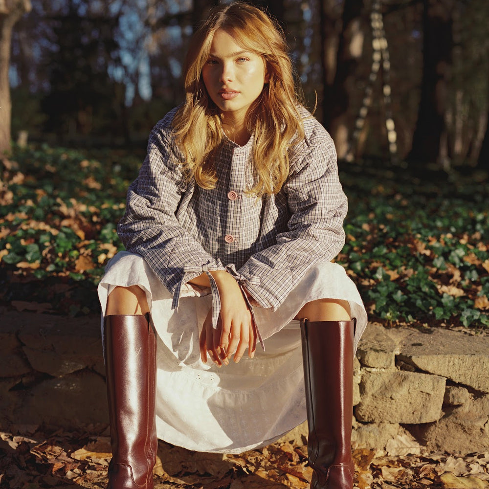 
                      
                        JUNI - Chloe Quilted Jacket in Rosebud/ Check
                      
                    