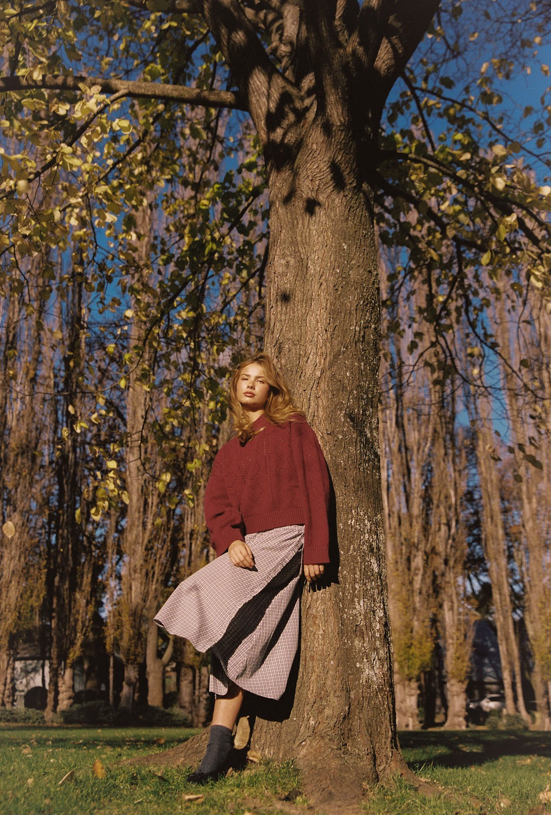 JUNI - Heart Pointelle Sweater in Burgundy