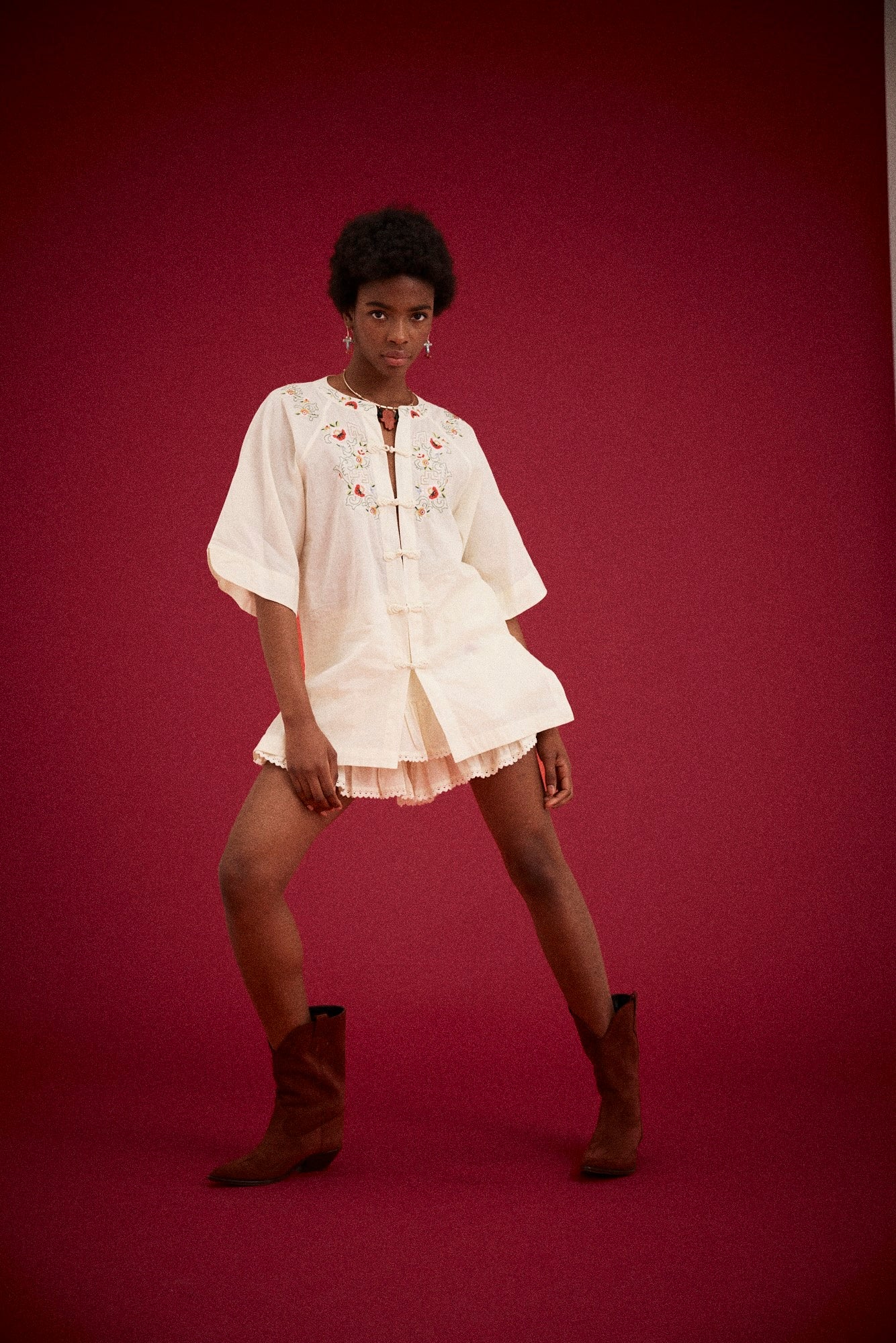 Kinga Csilla - Reka Embroidered Berry Shirt