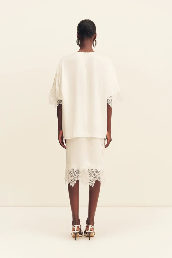 Shona Joy - Eniko Lace Split Midi Skirt in Ivory