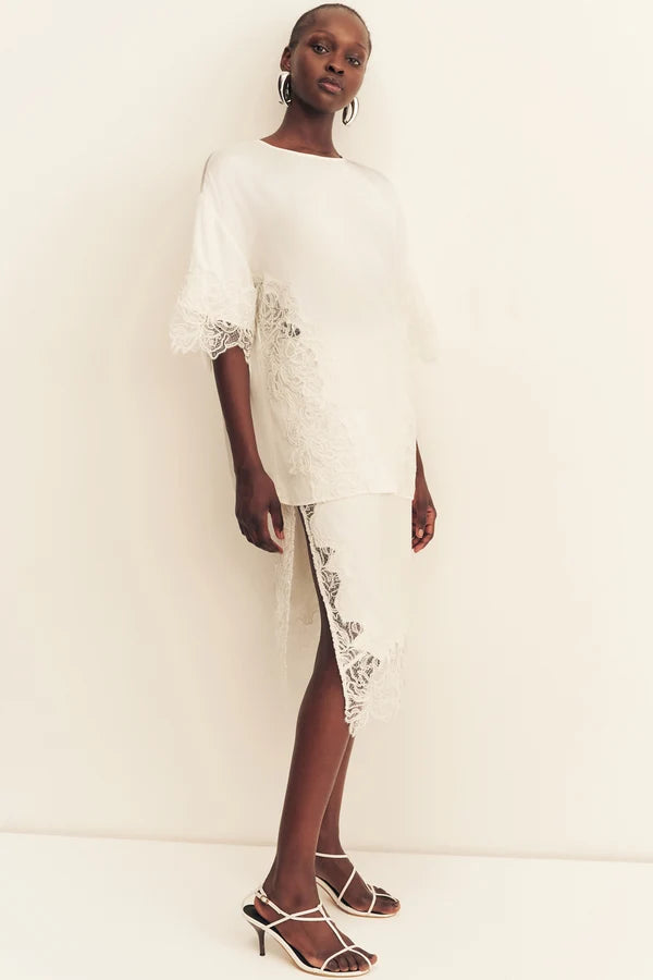 Shona Joy - Eniko Lace Split Midi Skirt in Ivory
