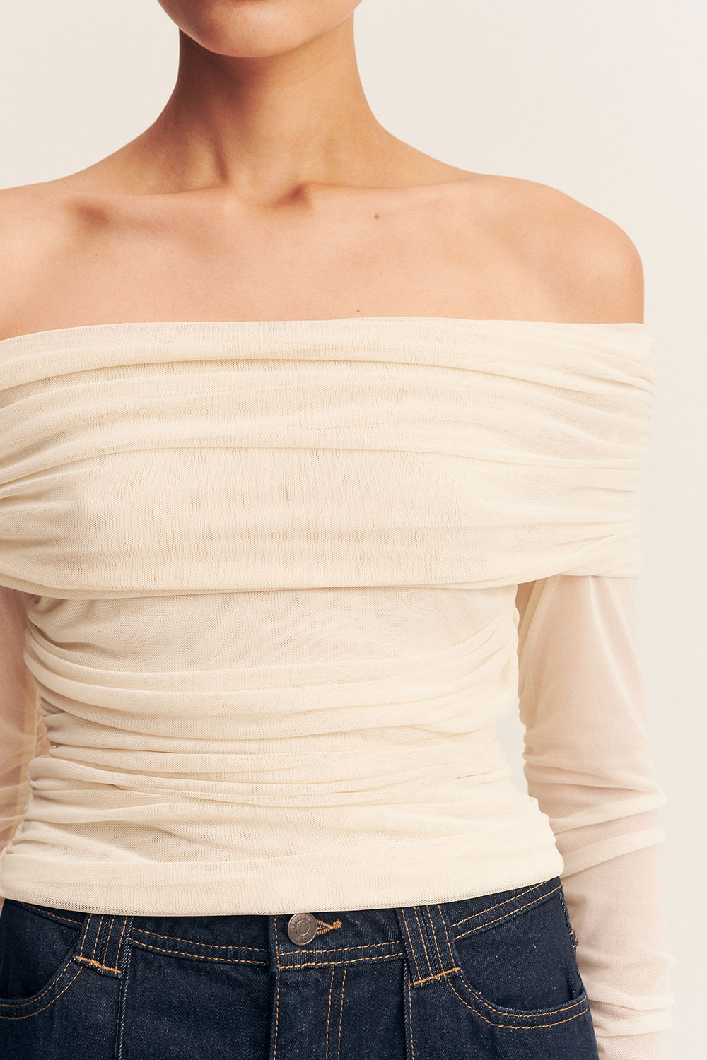 Shona Joy - Mira Long Sleeve Off Shoulder Top in Ivory