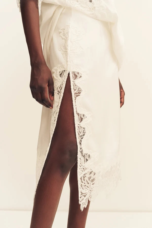 Shona Joy - Eniko Lace Split Midi Skirt in Ivory
