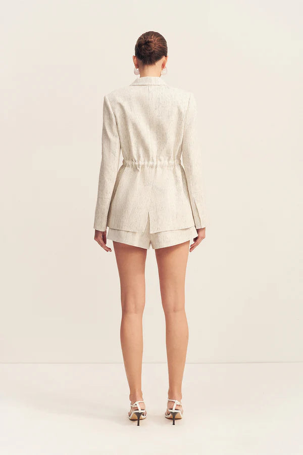 Shona Joy - Alto Oversized Belted Blazer in White Pinstripe