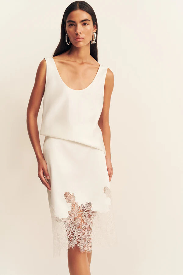 Shona Joy - Lucia Lace Knee Length Skirt in Ivory