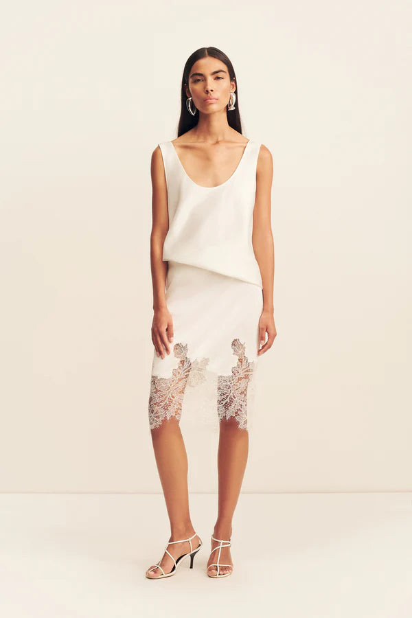 Shona Joy - Lucia Lace Knee Length Skirt in Ivory