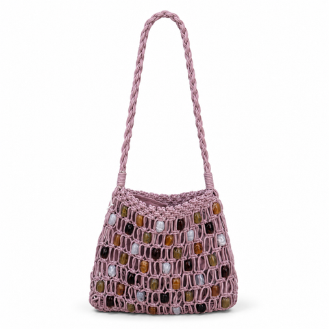 We Are Emte - Tulum Macrame Beaded Bag in Light Mauve