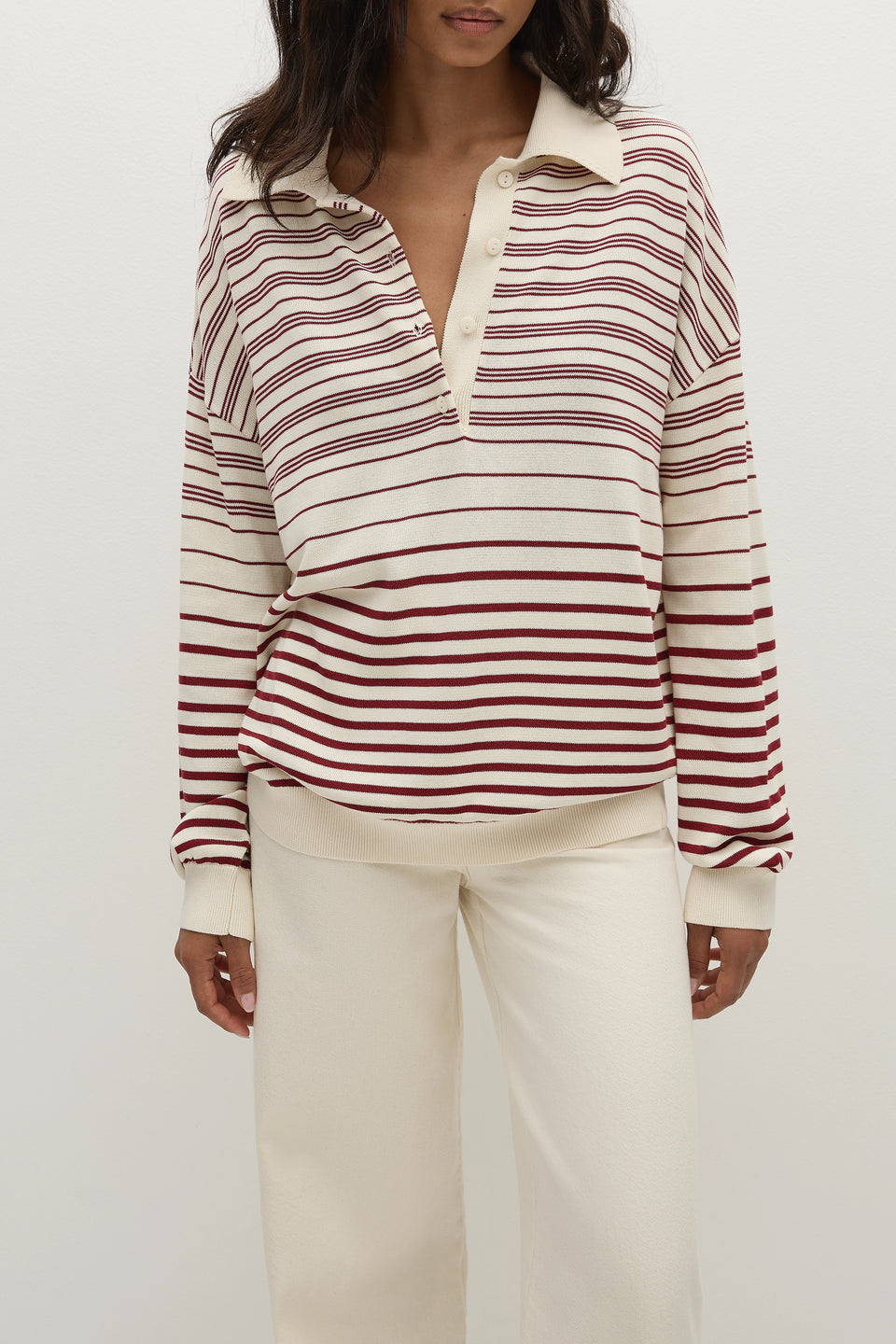Faithfull The Brand - Harlow Oversized Polo Scandi Stripe Red Cream