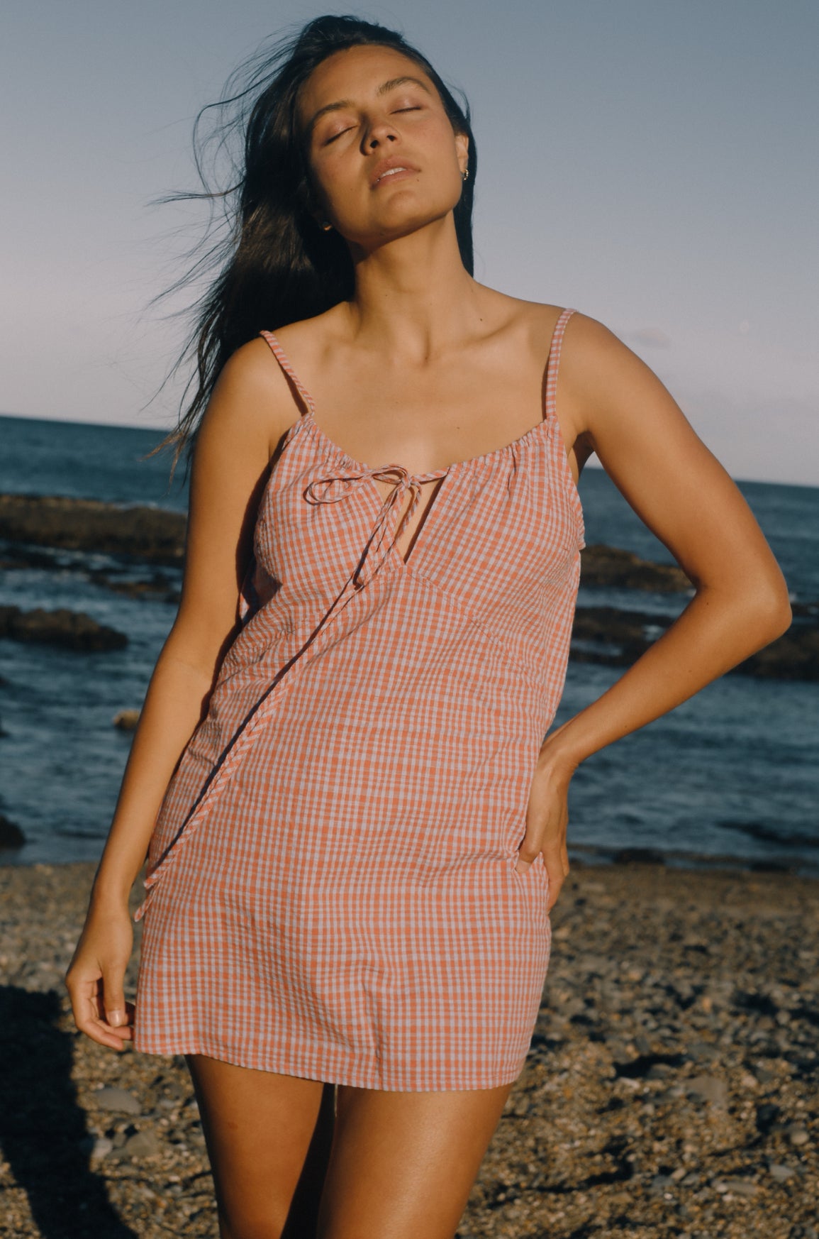 Bare Road - Ari Dress in Lilac Orange Seersucker