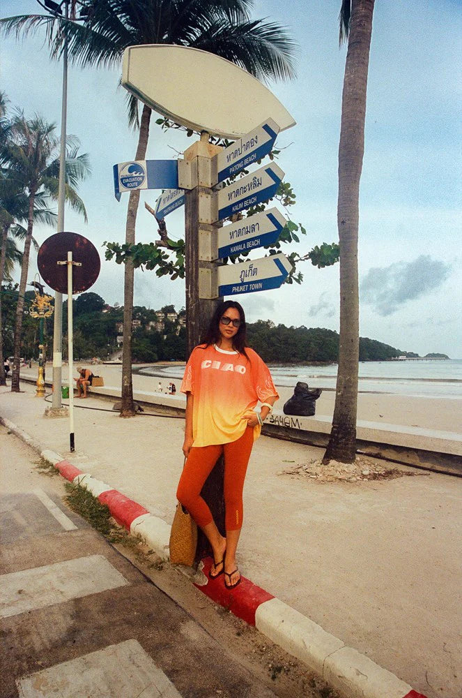 Ciao Ciao Vacation - Dip Dye Flame Core Tee in Yellow Orange