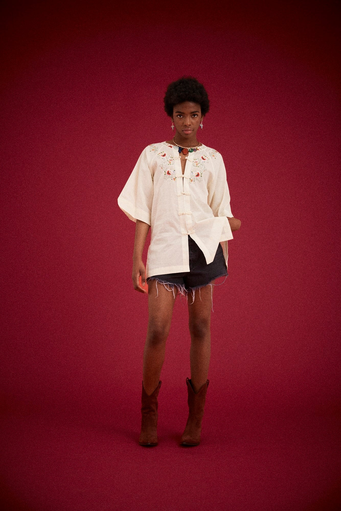 Kinga Csilla - Reka Embroidered Berry Shirt