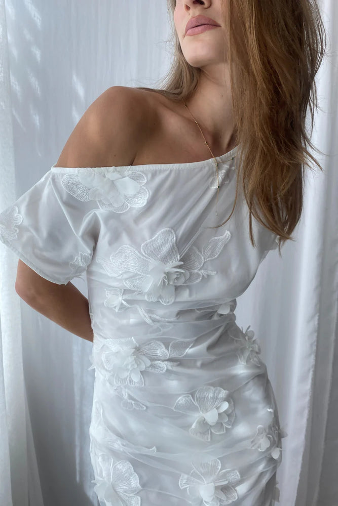 Suboo - Dylan Flower Tulle Mini Dress in White