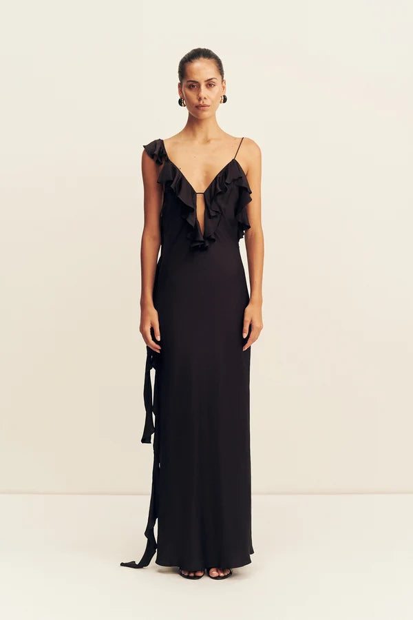 Shona Joy - Agnes Ruffle Slip Bias Maxi Dress in Black