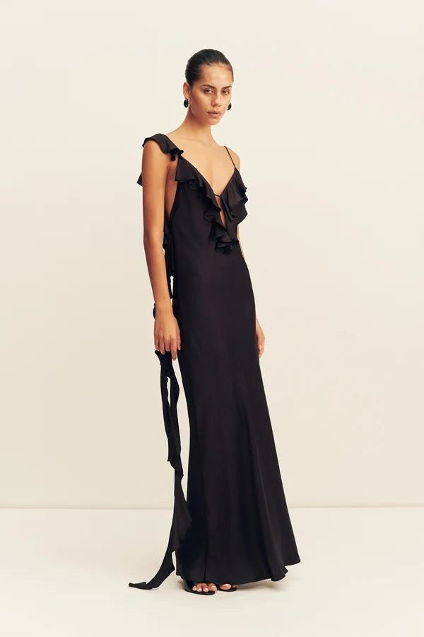 Shona Joy - Agnes Ruffle Slip Bias Maxi Dress in Black