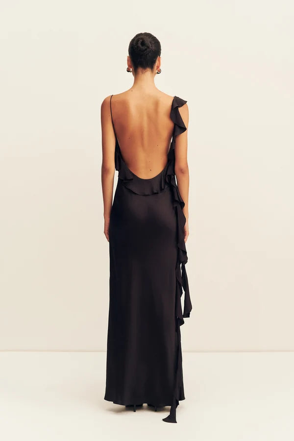 Shona Joy - Agnes Ruffle Slip Bias Maxi Dress in Black