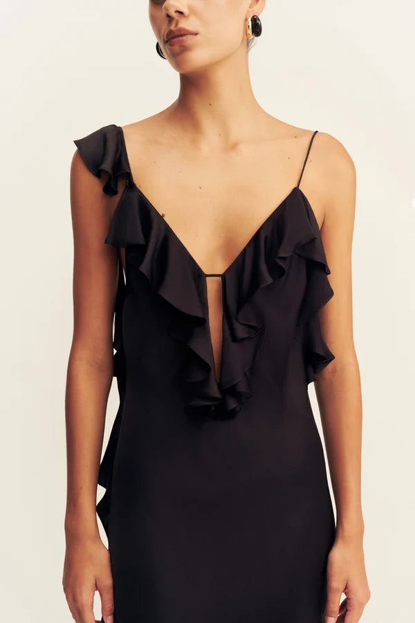 Shona Joy - Agnes Ruffle Slip Bias Maxi Dress in Black
