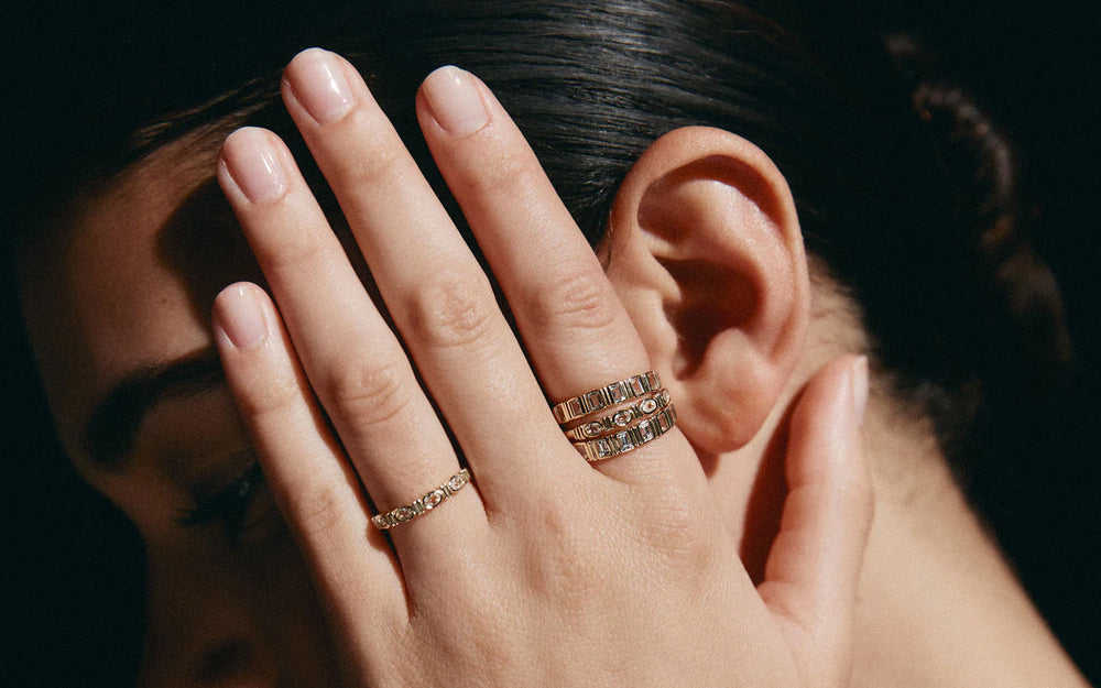 
                      
                        Kirstin Ash - Elysium Baguette Sapphire Ring in 9k Solid Gold
                      
                    