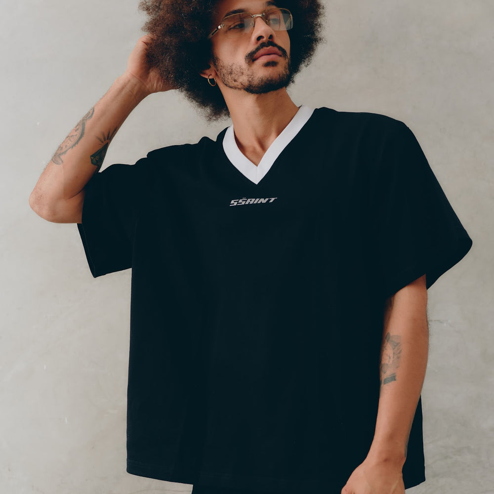 PREORDER SSAINT - Reflective V Neck Tee in Black