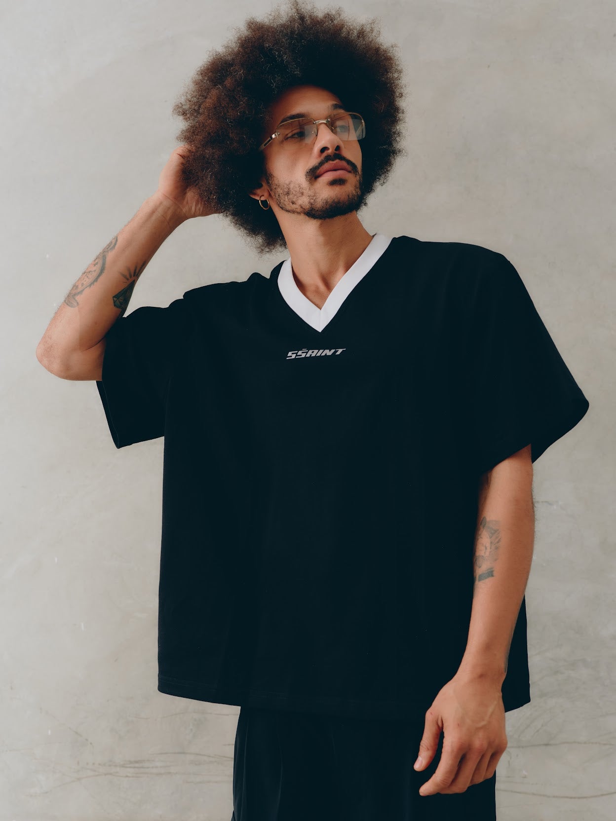 PREORDER SSAINT - Reflective V Neck Tee in Black