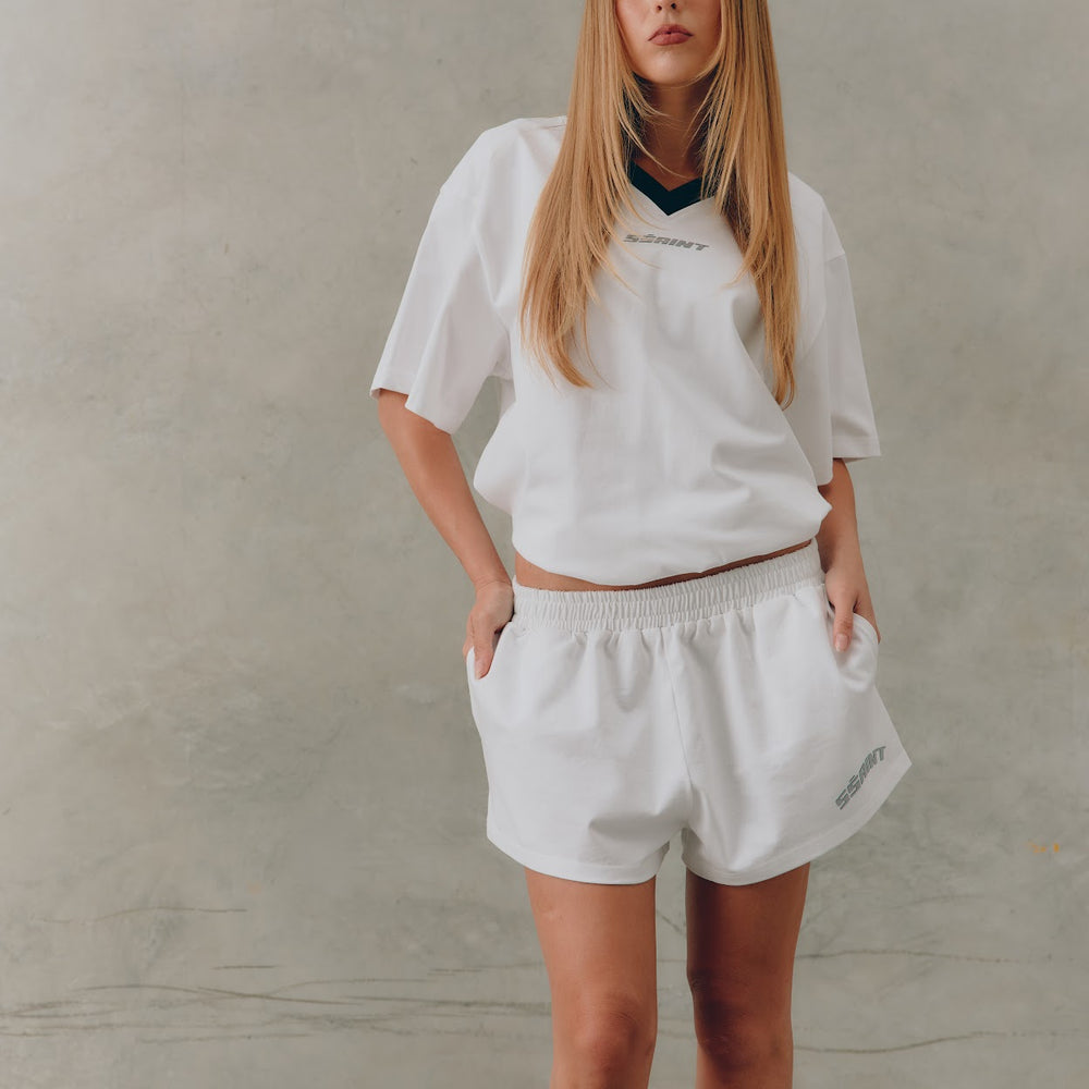 PREORDER SSAINT - Reflective Logo Shorts in White