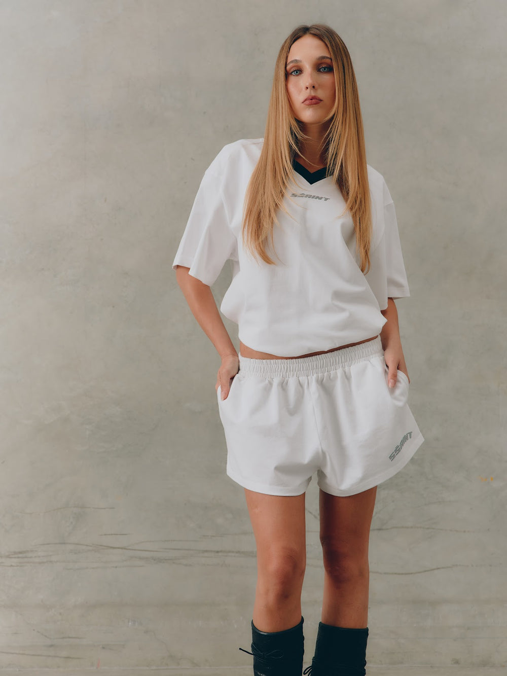 PREORDER SSAINT - Reflective Logo Shorts in White