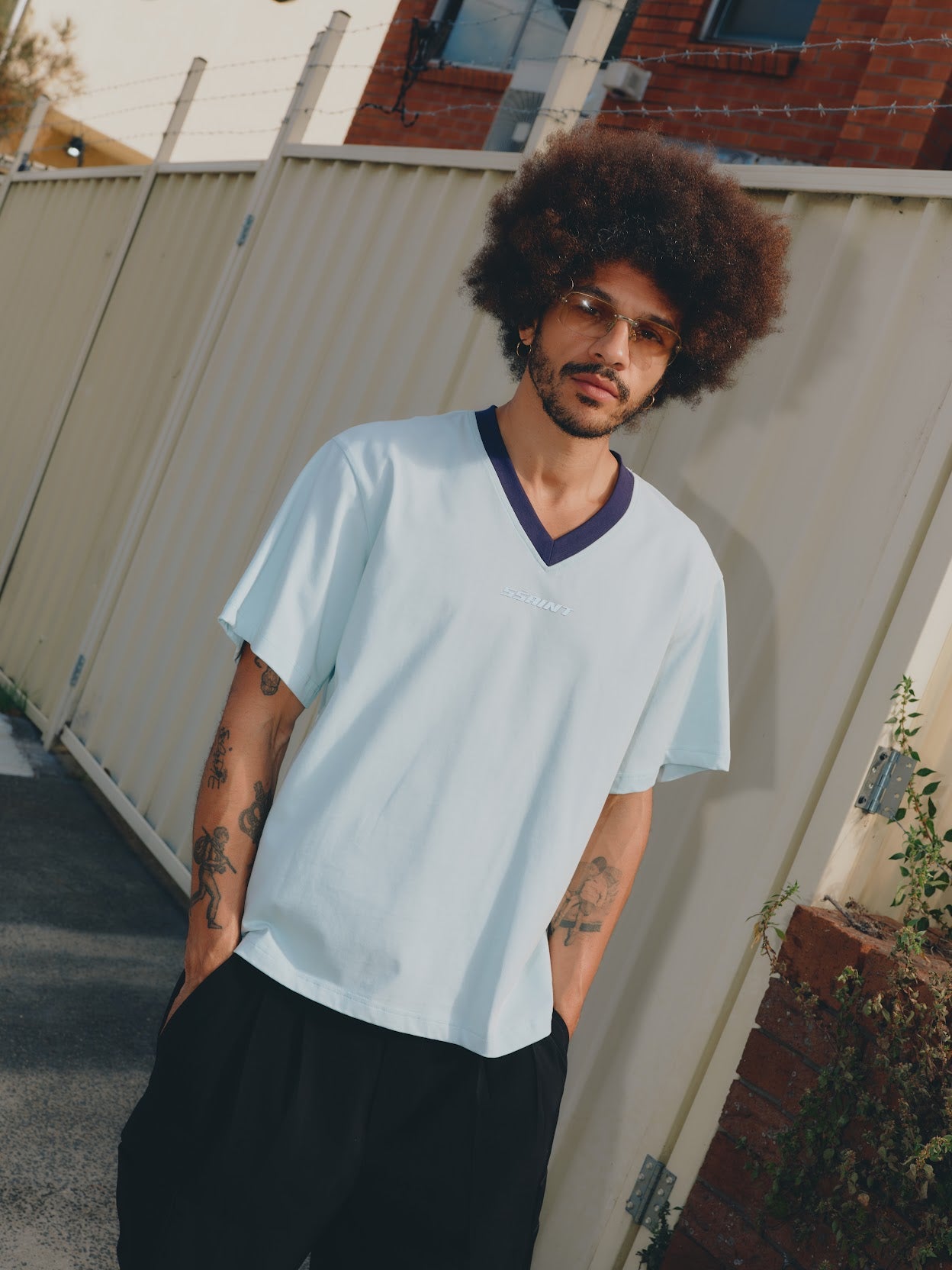 PREORDER SSAINT - Reflective V Neck Tee in Mint