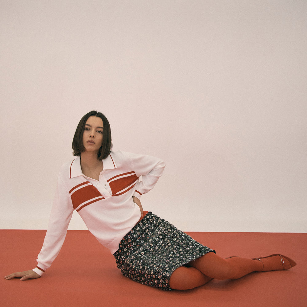 Third Form - Rewind Knit Long Sleeve Polo in Cherry Tomato