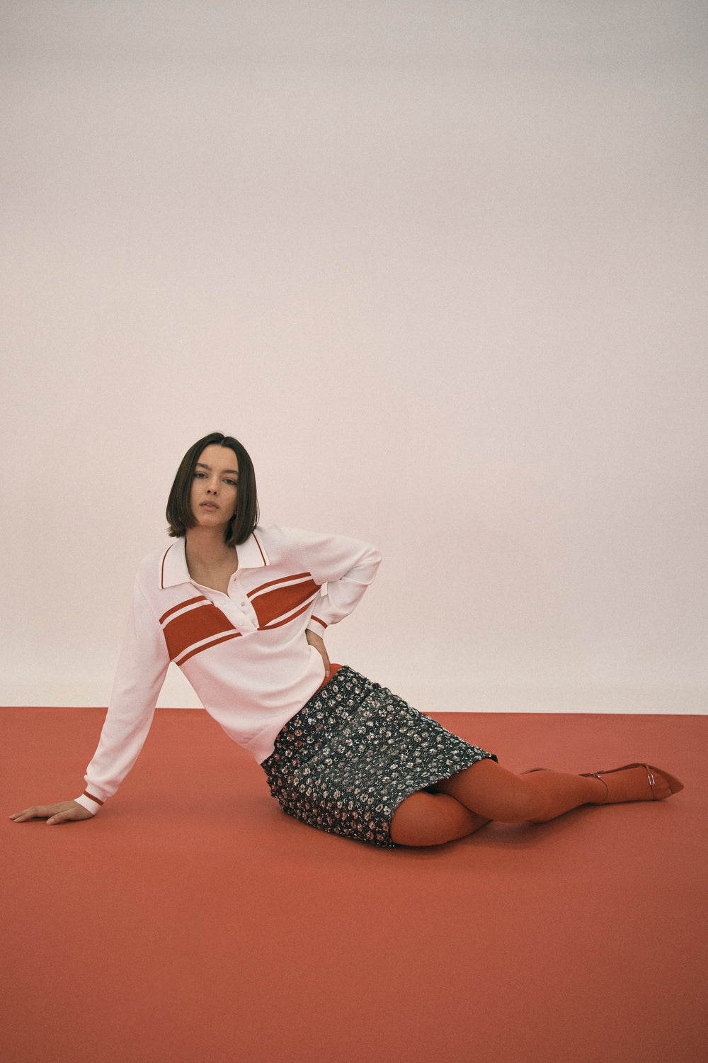 Third Form - Rewind Knit Long Sleeve Polo in Cherry Tomato
