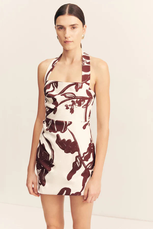 Shona Joy - Emmett Halter Draped Mini Dress in Redwood Wallpaper
