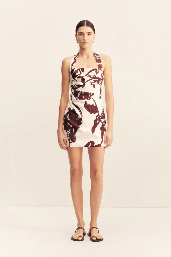 Shona Joy - Emmett Halter Draped Mini Dress in Redwood Wallpaper