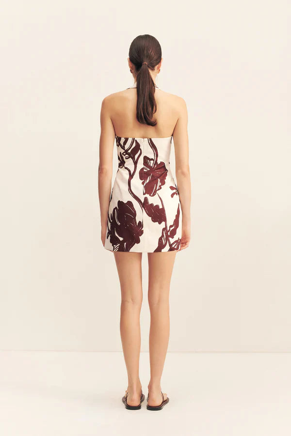 Shona Joy - Emmett Halter Draped Mini Dress in Redwood Wallpaper