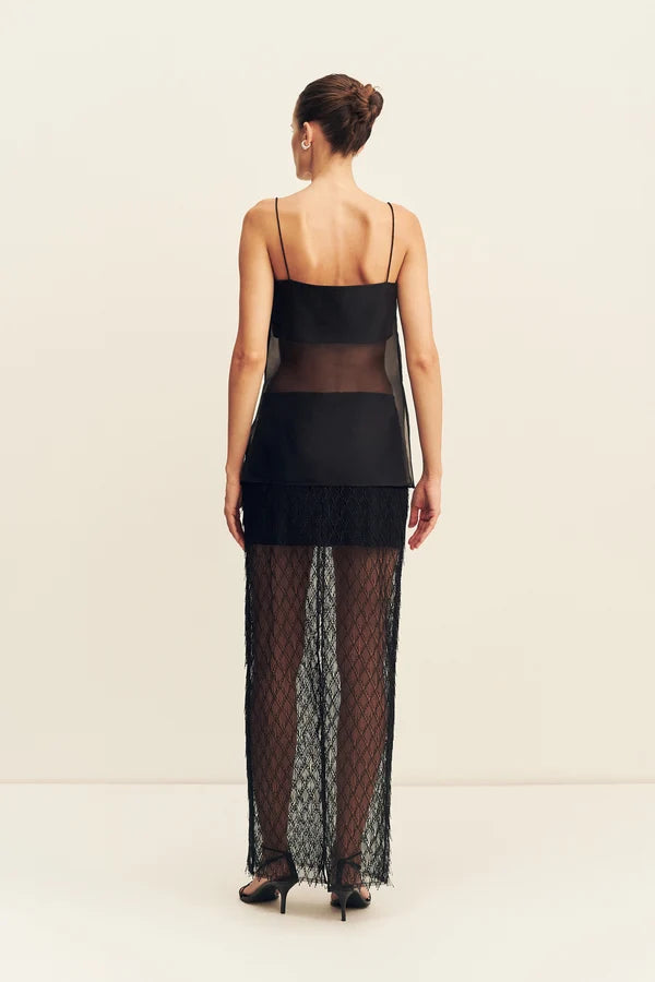 Shona Joy - Talitha Fringe Maxi Skirt in Liquorice