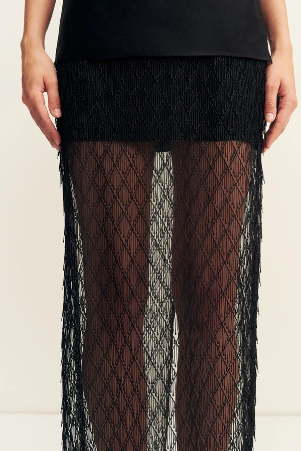 Shona Joy - Talitha Fringe Maxi Skirt in Liquorice