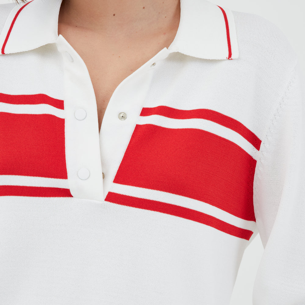 
                      
                        Third Form - Rewind Knit Long Sleeve Polo in Cherry Tomato
                      
                    