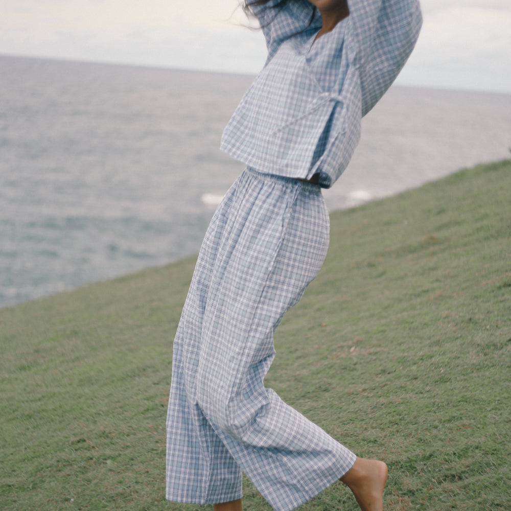 
                      
                        Bare Road - Chloe Tie Pant in Cloud Plaid
                      
                    