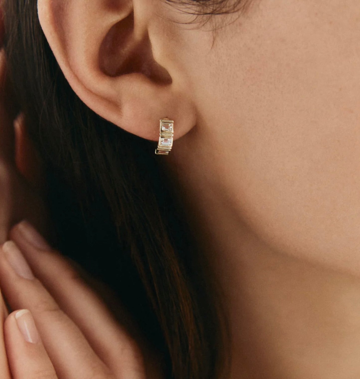 Kirstin Ash - Elysium Baguette Sapphire Hoops in 9k Solid