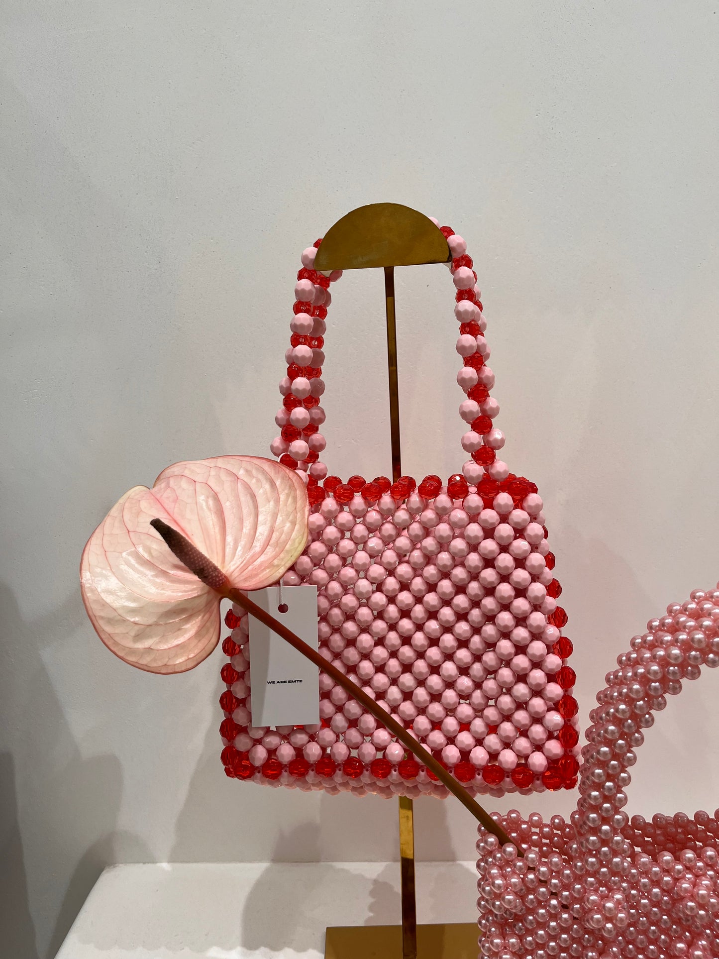 We Are Emte - Lola Beaded Bag (large) in Strawberry