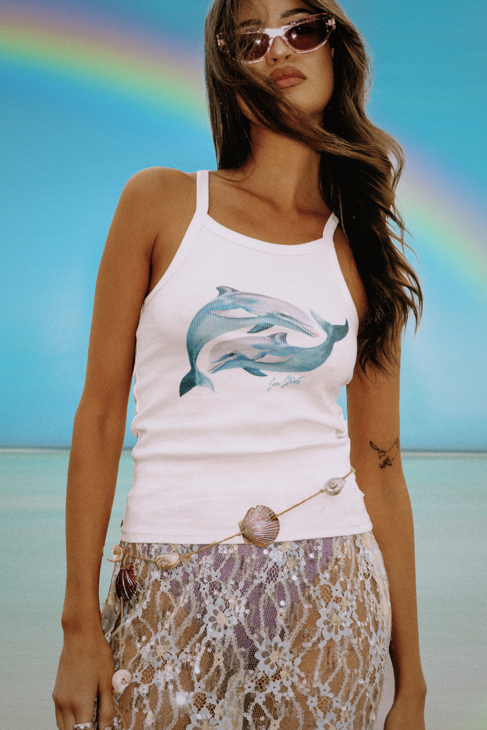 Sea Street - Dolphin Yin Yang Singlet in Salt