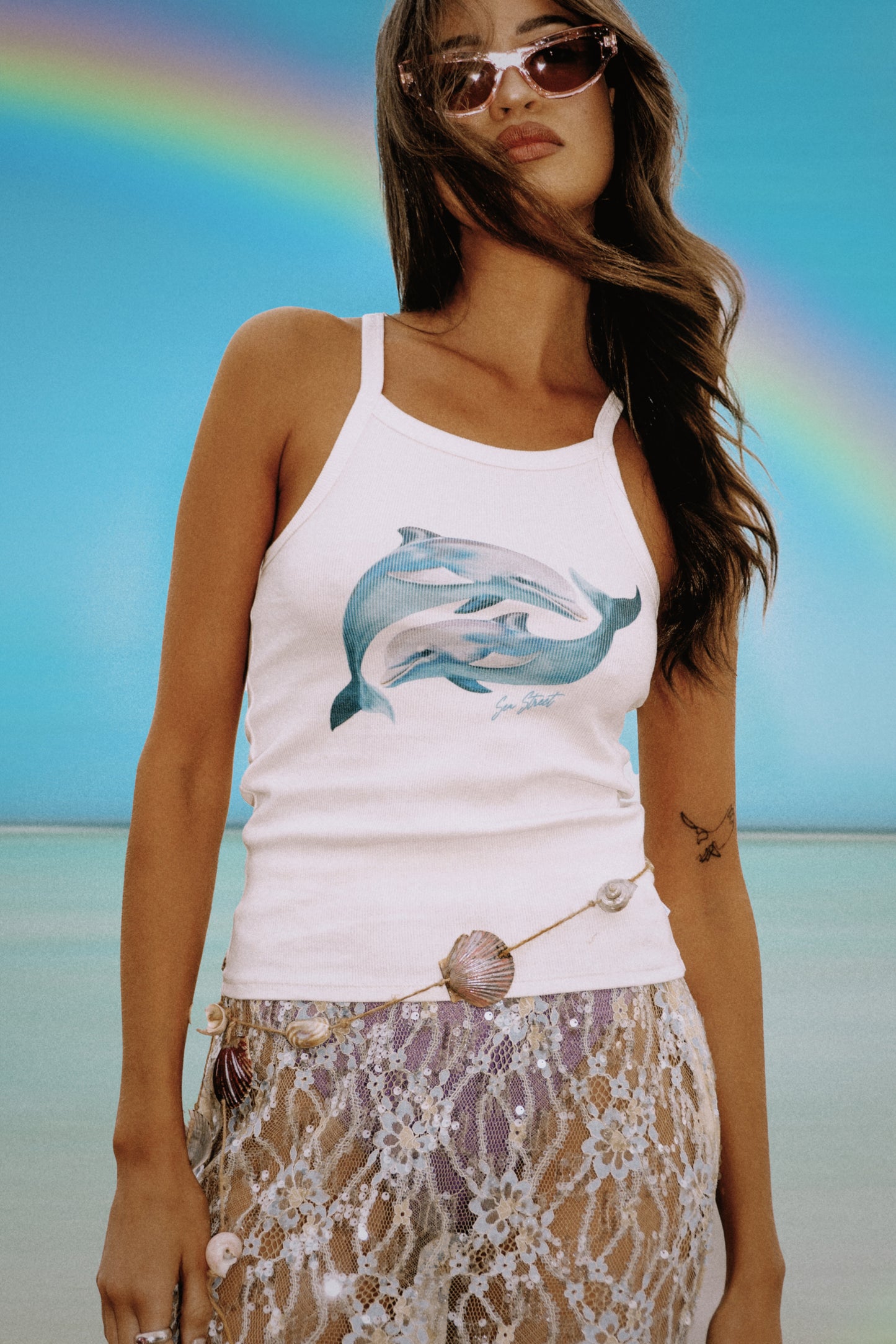 Sea Street - Dolphin Yin Yang Singlet in Salt