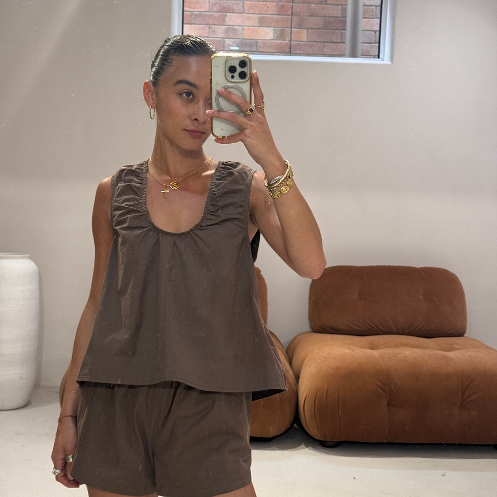 Emte - Poplin Top in Chocolate