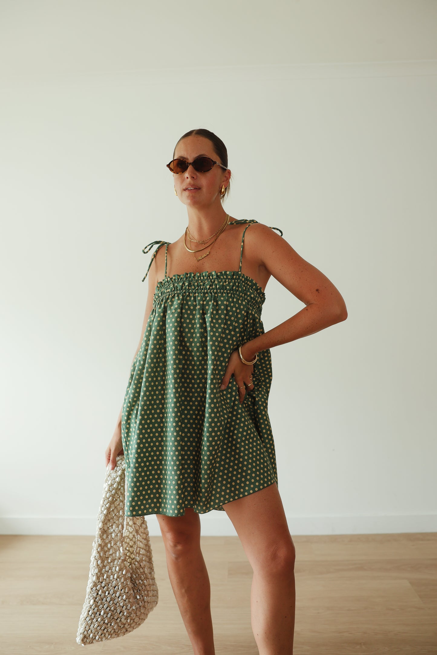 häll störe - Dotty Dress in Green + Yellow