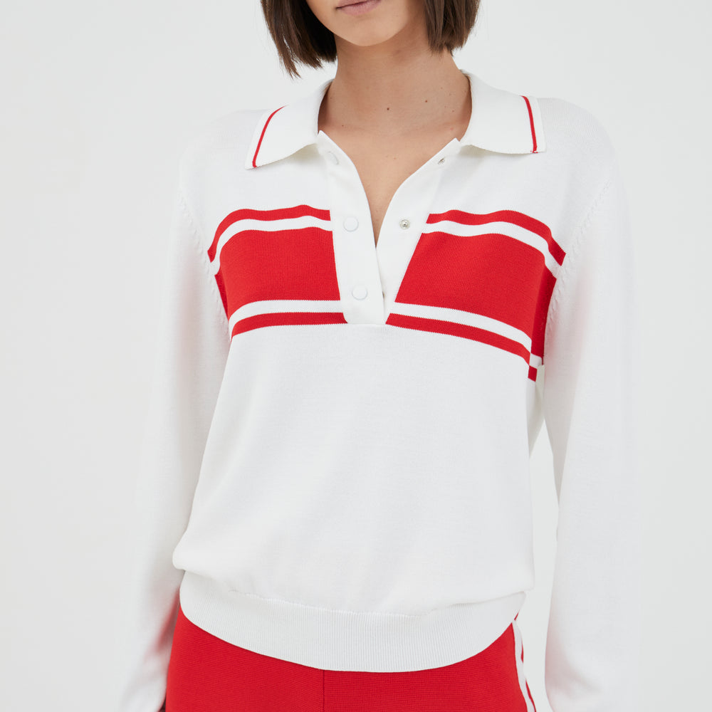 Third Form - Rewind Knit Long Sleeve Polo in Cherry Tomato