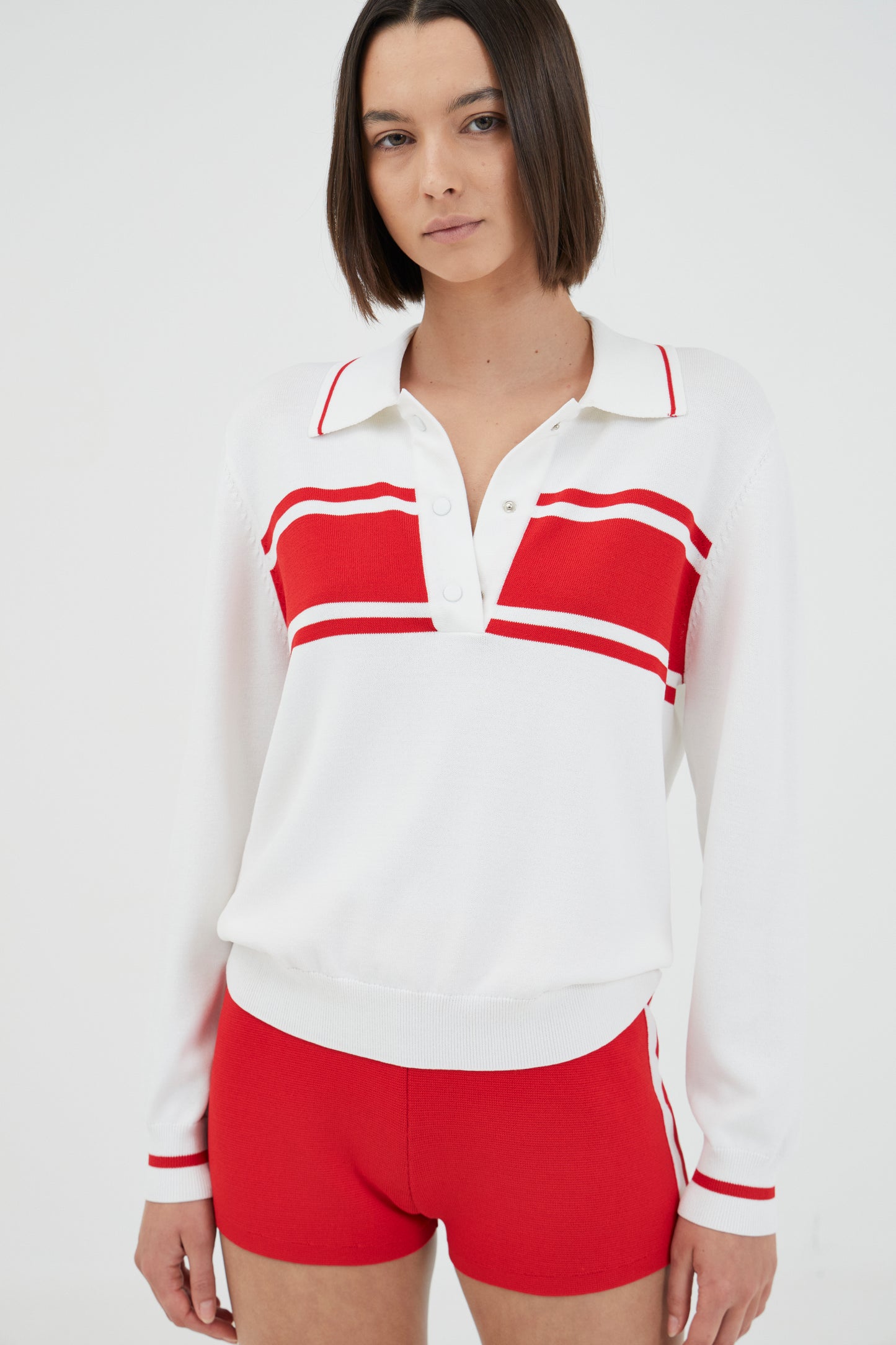 Third Form - Rewind Knit Long Sleeve Polo in Cherry Tomato