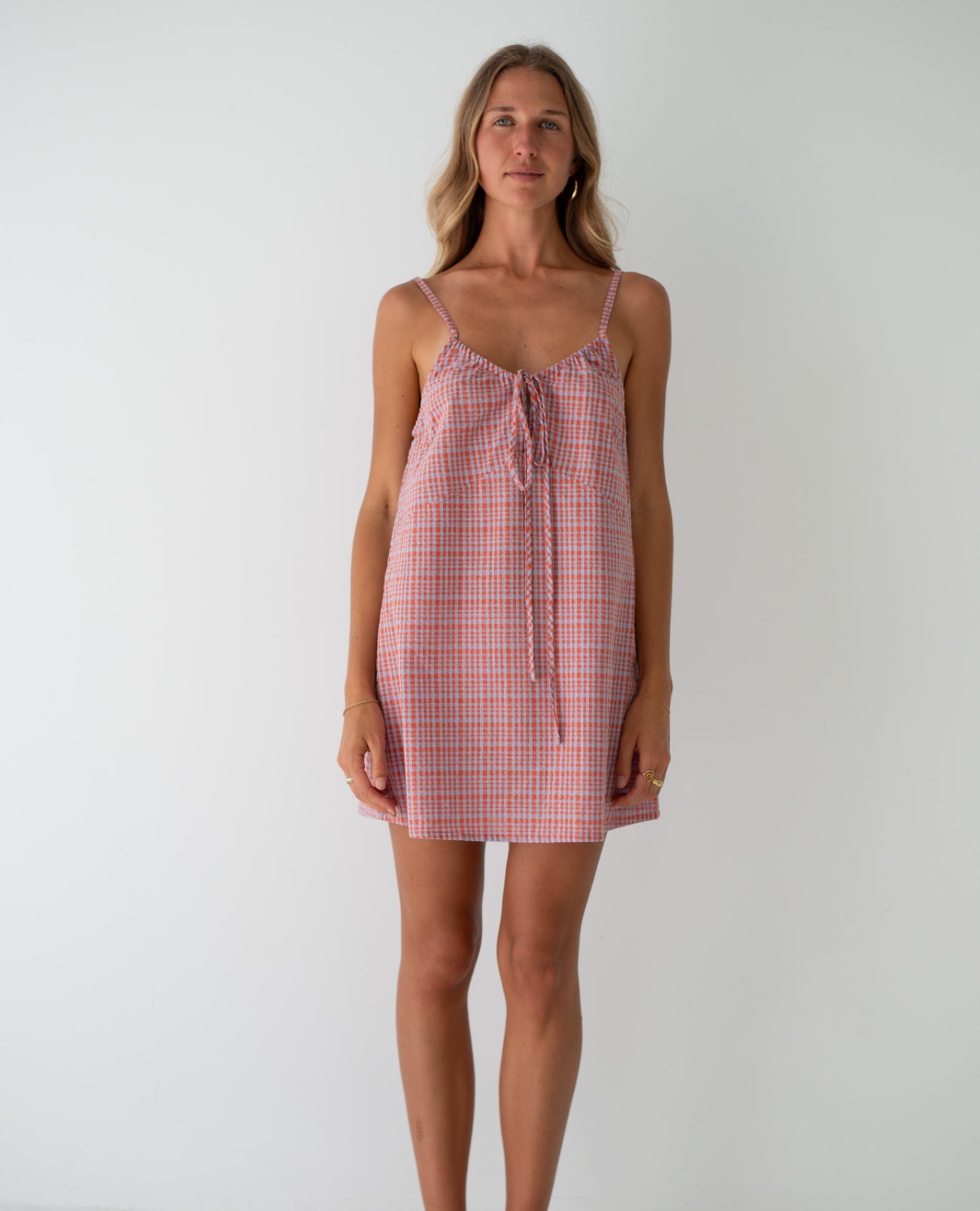 Bare Road - Ari Dress in Lilac Orange Seersucker