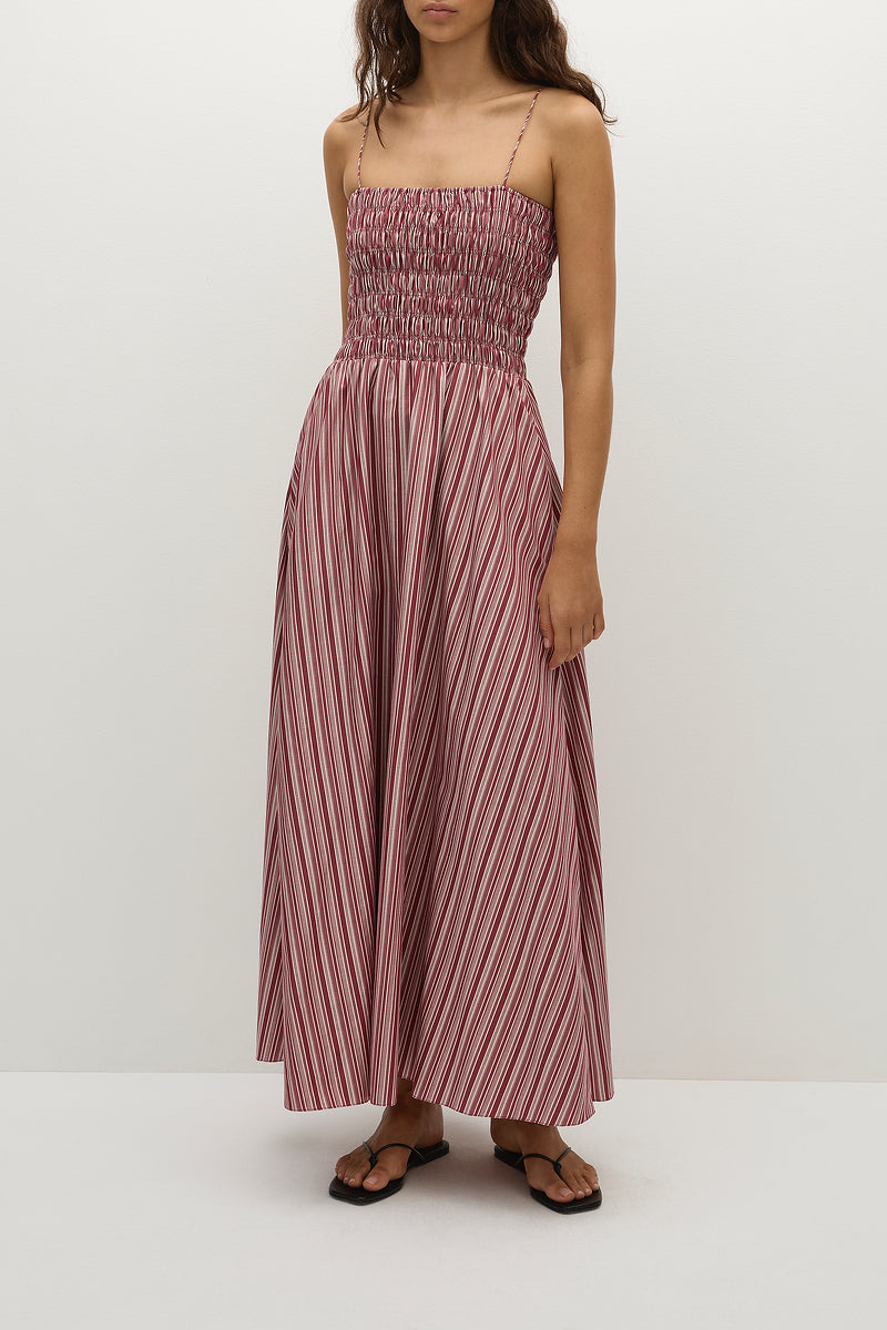 Faithfull The Brand - Anniken Maxi Dress in Burgandy Stripe