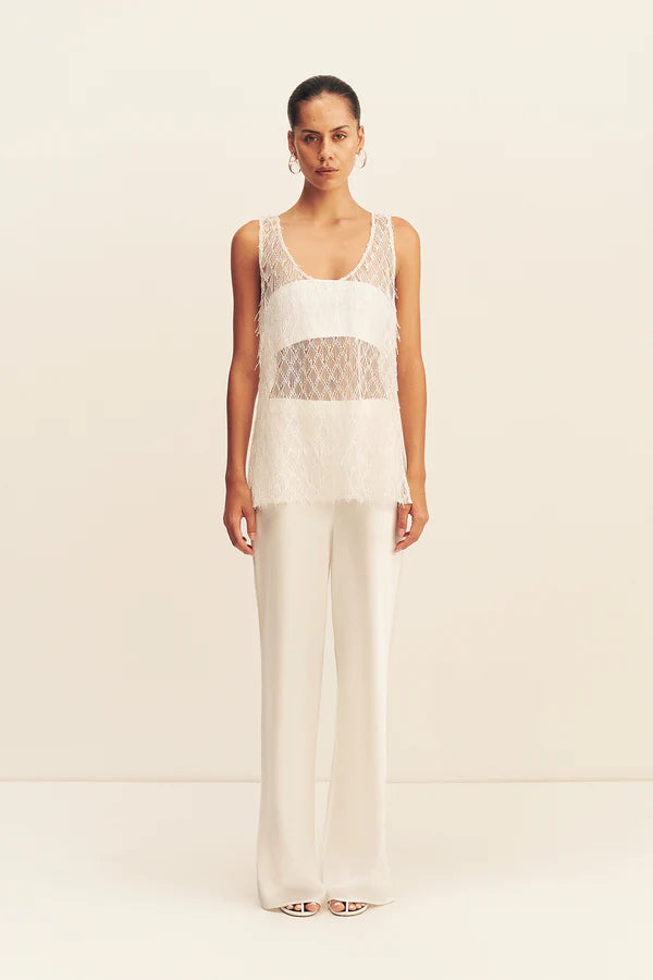 Shona Joy - Talitha Sheer Fringe Scoop Neck Top In Ivory