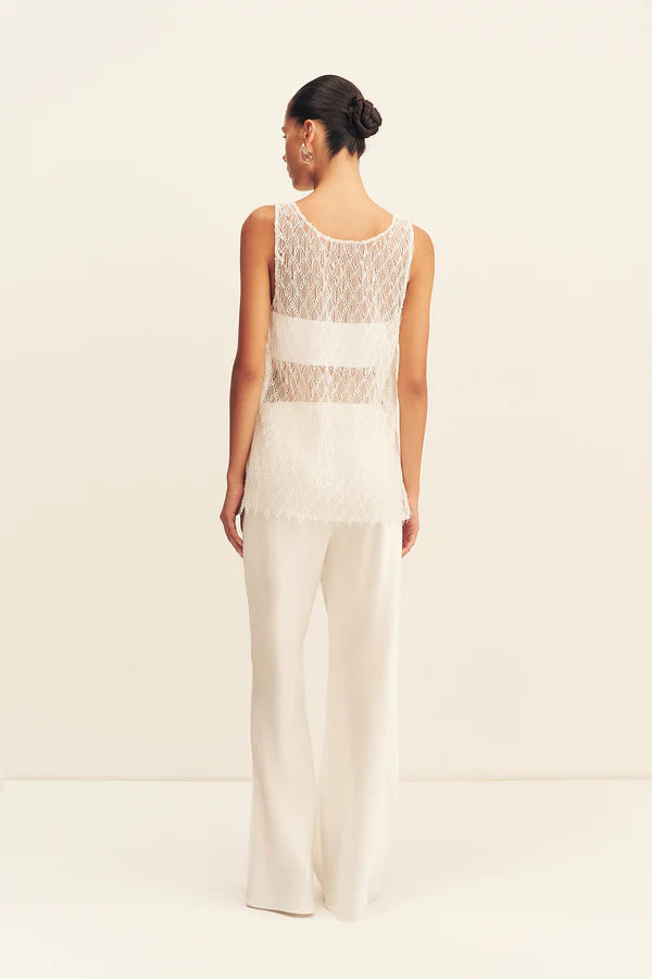 Shona Joy - Talitha Sheer Fringe Scoop Neck Top In Ivory
